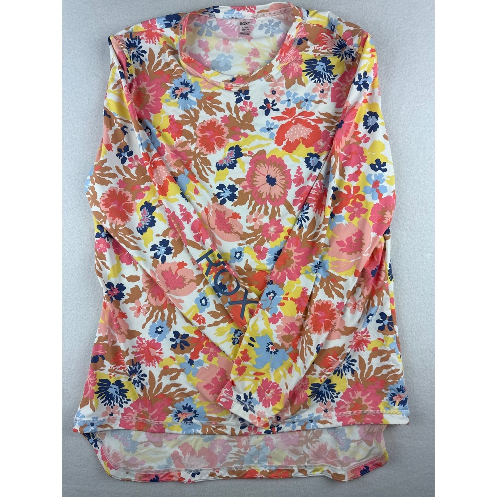 Roxy Womens Floral Long Sleeve Rash Guard Swim Shirt Multicolor Large